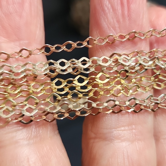 Sterling Silver 9 Multi-Strand Gold Plated  White/Rose/Yellow Necklace 16" - Picture 4 of 10